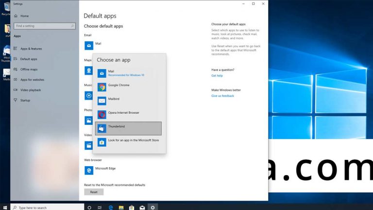 how to change default email client on windows 10